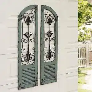 岛拉复古怀旧实木铁艺墙饰壁饰壁挂假窗做旧外墙户外装饰仿真门窗