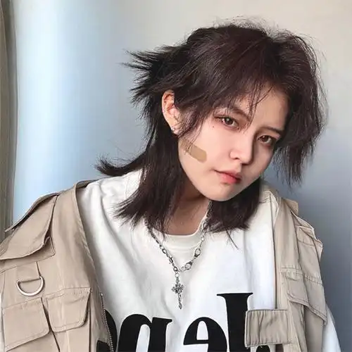 鲻鱼头假发男女中长发网红日系武士头发型韩版帅气可扎全头套式深棕色