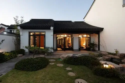 中式别墅建筑设计高清大图无人景观庭院院落人居