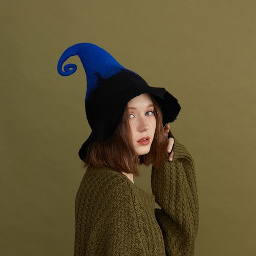 瘦瘦原创设计魔法师高筒蓝黑色帽矮人精灵帽彗星魔力万圣节女巫帽