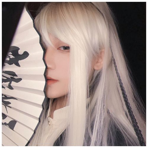 羊脂白少爷 古风汉服假发男虎口夹古装高马尾白发男cos少年毛 仅假发