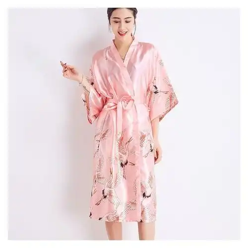 睡衣女春夏款风格睡袍性感晨袍长款浴袍女纺真丝家居服