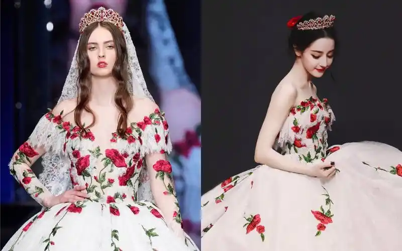 【迪丽热巴】惊艳四座的玫瑰裙来自意大利宫廷风婚纱品牌,这恐怕是从