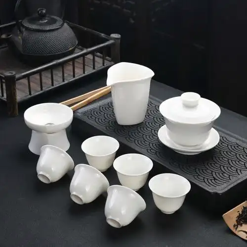 纯白logo伴手开业店铺公司定制礼品茶杯白瓷功夫茶具