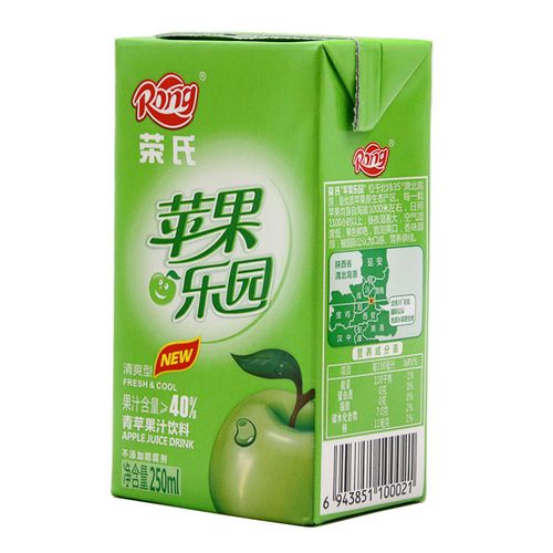 饮料西安安荣果汁青苹果苹果汁果味纸盒盒装250ml果味