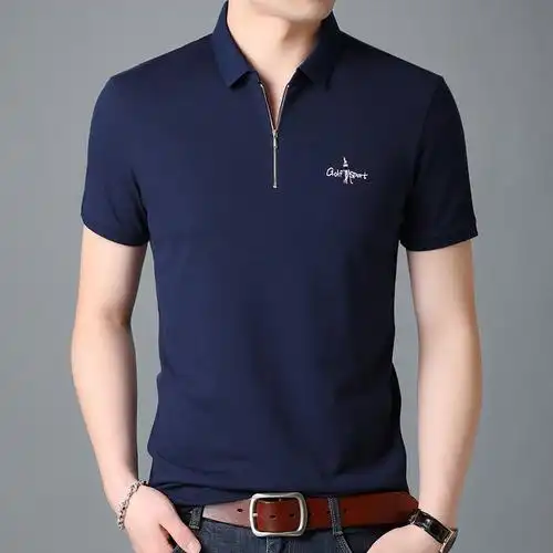 梵克公牛短袖t恤夏季衫男士中年商务休闲短袖套头拉链圆领棉t恤polo衫
