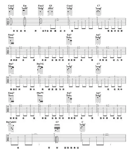 鱼仔吉他谱卢广仲鱼仔c调原版弹唱六线谱高清图片谱