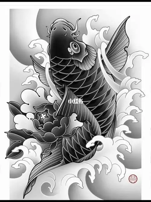 富贵鲤鱼纹身手稿