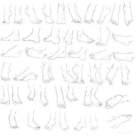 脚部的多角度画法参考,绘制脚时要注意掌握脚趾之间的关系!