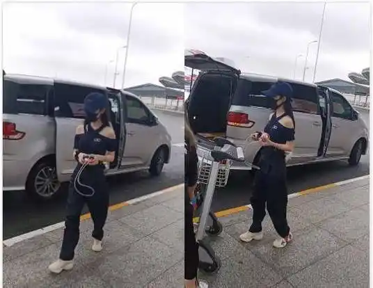 原创鞠婧祎穿挂脖装走机场生图暴露直角肩真相粉丝有底气了