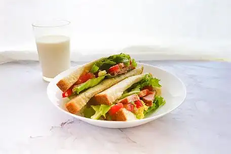 营养蔬菜早餐三明治和牛奶