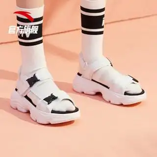 92926992 沙滩凉鞋女夏季时尚仙女平底休闲鞋沙滩鞋运动凉鞋女 安踏白