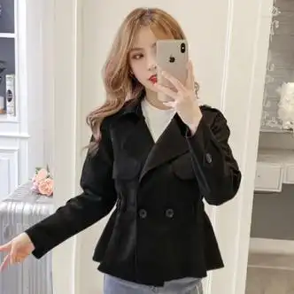 京霆小个子鹿皮绒外套女春秋装新款韩版宽松显瘦百搭短款夹克上衣黑色