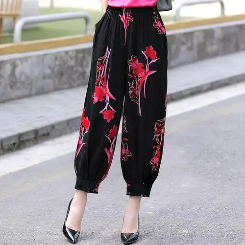 wy2167新款夏季中年妈妈大码棉绸灯笼裤