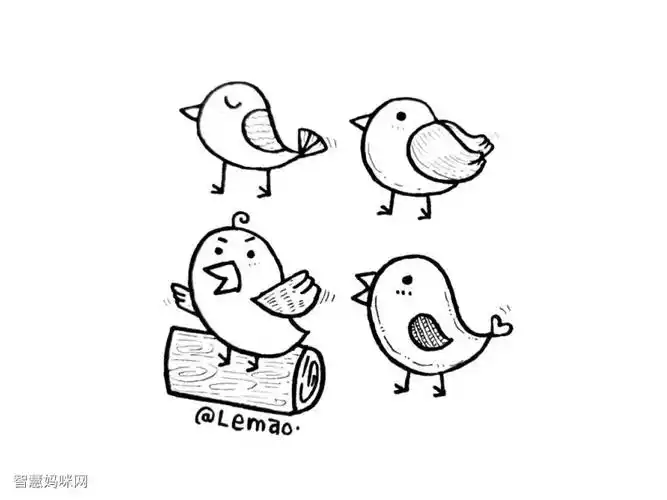 一组可爱小鸟简笔画图片