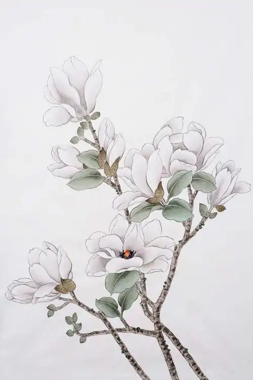 鲜花,树,树木,树枝,粉色,工艺品,花苞,花蕊,品味,嫩叶,美术,高雅,国画