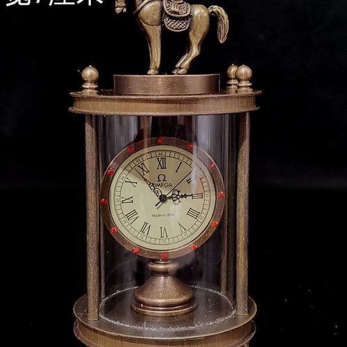 古董马圆形钟表欧美摆设老式上弦把玩钟表黄铜机械座钟台钟