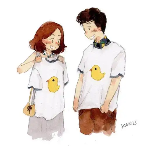 来自于插画师kanisstudio笔下的一组情侣手绘作品