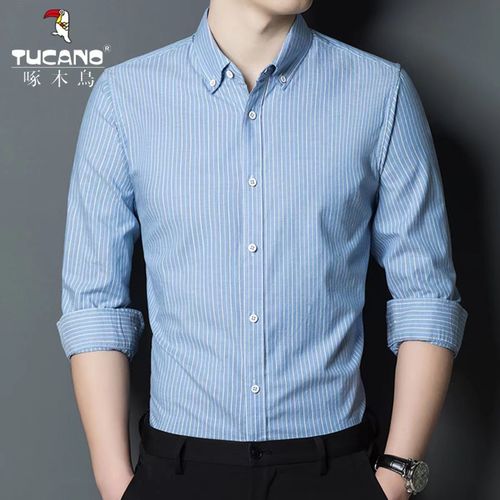 啄木鸟【100%纯棉】男长袖秋冬条纹格子衬衫中青年商务休闲寸衣潮
