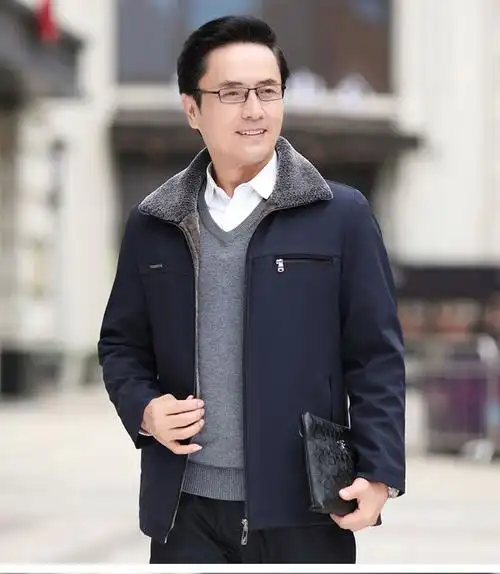 欣凯盈 爸爸秋装外套秋冬款加绒加厚50岁中年男士夹克上衣中老年爷爷