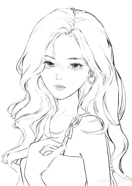 【黑白线稿】动漫女生线稿,临摹素材_女生_动漫_素材