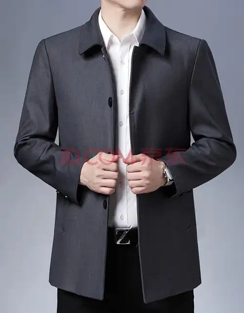 春秋爸爸秋装外套中年男士上衣商务休闲宽松男装翻领领导夹克风衣 y