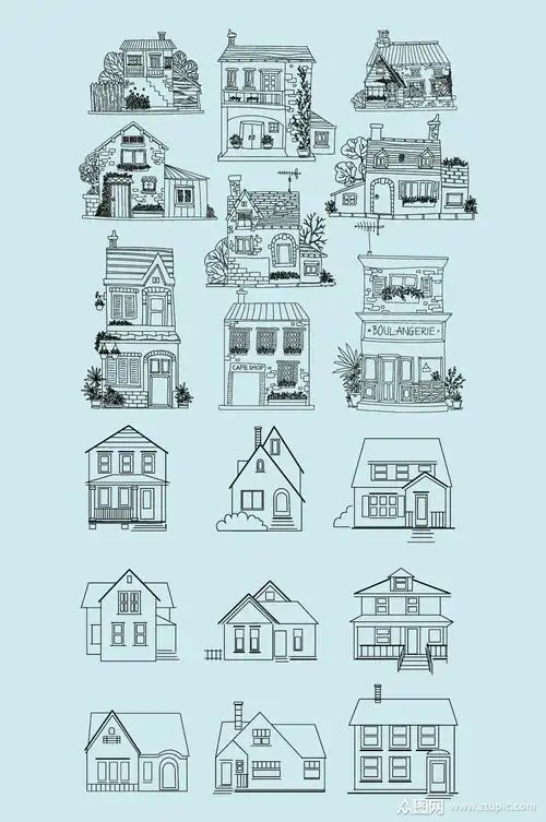 ai矢量手绘线条房子建筑素材