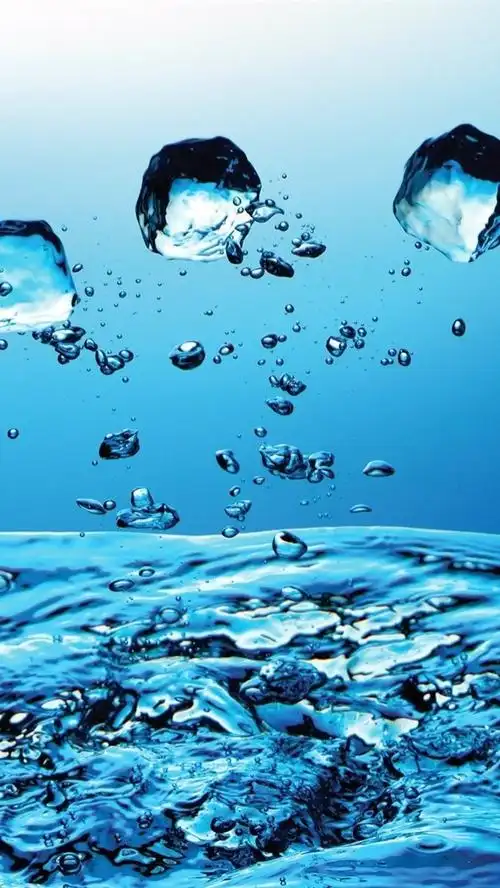 iphone 壁纸 蓝色的水,冰块,水滴