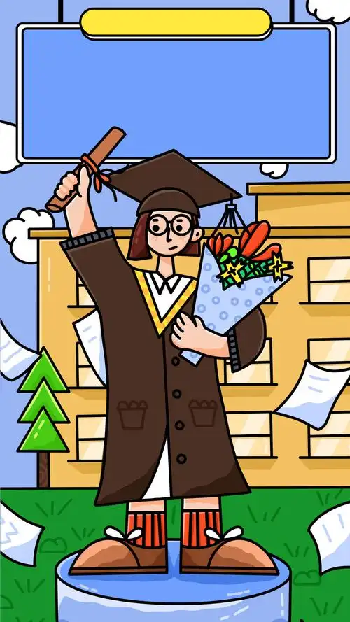 女孩学士服毕业插画