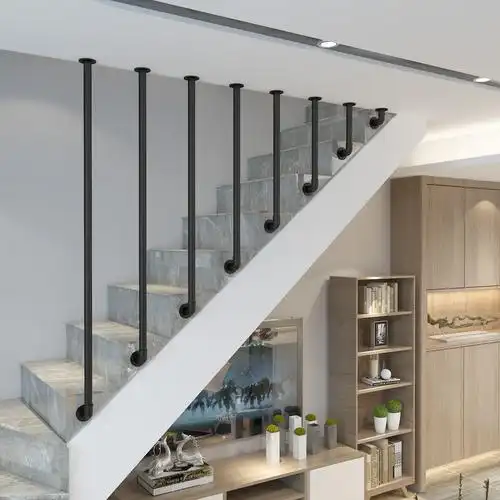 简约现代旋转楼梯扶手室内复式防护栏杆实木北欧铁艺家用阁楼围栏