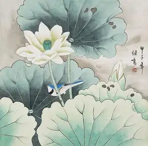 名家喻继高工笔画精品荷花字画斗方手绘花鸟书画名人国画作品收藏