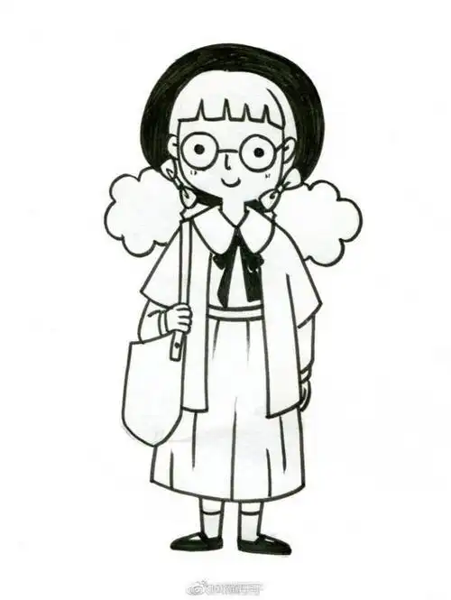 一组萌萌哒小女孩黑白简笔画线稿,简单易学(投稿100张人物彩铅简笔画