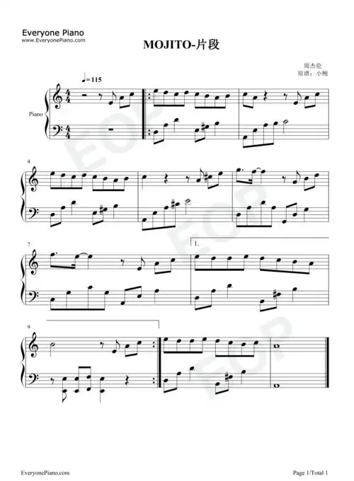 mojito-麻烦给我的爱人来一杯-周杰伦五线谱预览1