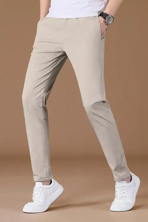 春夏季薄款浅色修身直筒休闲裤裤男弹力韩版潮流休闲裤