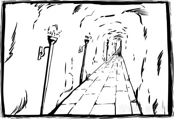 草绘的火把在地下通道插画-正版商用图片1pxtx7-摄图新视界