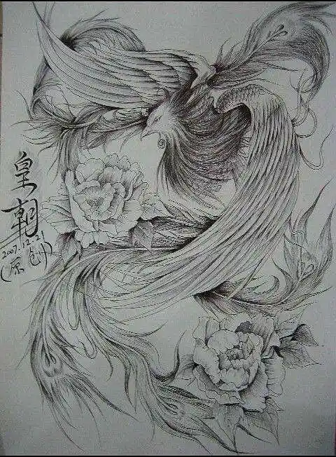 半背凤凰纹身图案