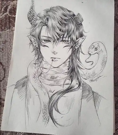 人物黑白动漫素材插画绘画线稿手绘女生男生长发短发转载二次元