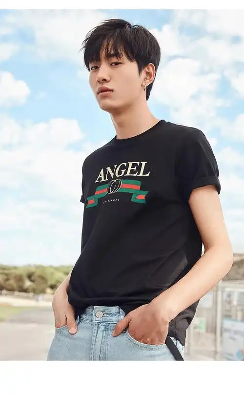 太平鸟男装夏季短袖t恤男黑色印花体恤圆领夏装潮牌半袖打底衫黑色s