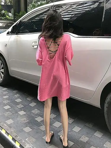 短袖t恤女夏装网红设计感镂空露背中长款体恤韩版学生宽松上衣服