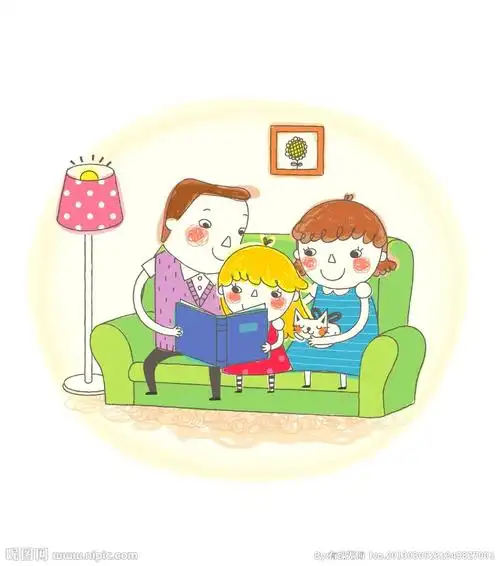 水粉画幸福的一家三口