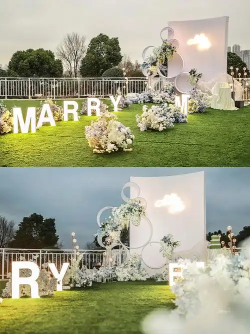 给整个场景带来一片纯净和优雅 户外草坪成为舞台