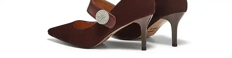 妙丽高跟鞋细跟一字带绒面气质单鞋