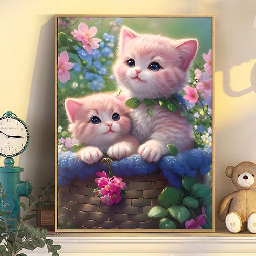 5d钻石画新款可爱卡通小猫咪儿童卧室满钻点十字绣小幅简单砖石秀