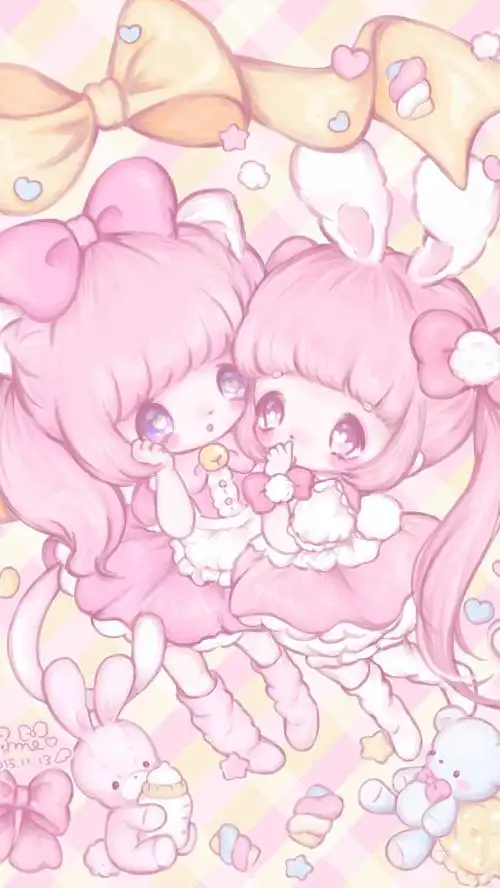 动漫 平铺 萌物 软妹 少女心 粉色 卡通 可爱 人物 萌萌的 手机壁纸