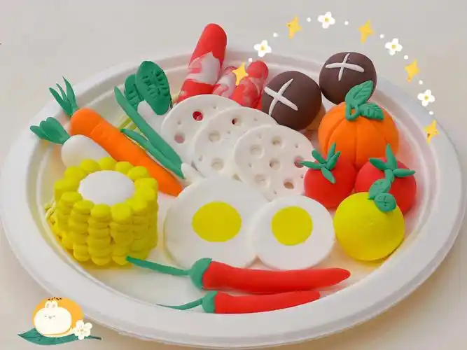 中秋亲子粘土作品蔬菜拼盘甜点盘