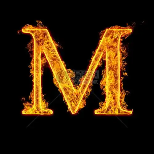火字母表字母m隔离黑色背景上