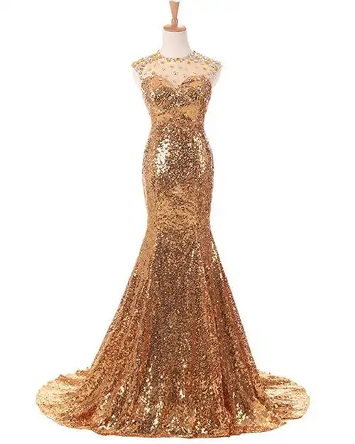 外贸速卖通亚马逊鱼尾抹胸亮片晚礼服钉珠修身显瘦表演主持礼服裙