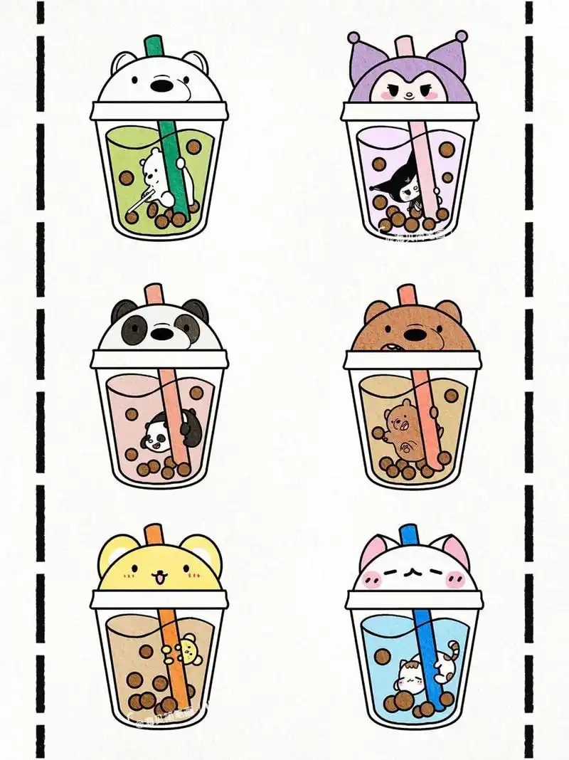 萌萌的三只熊系列奶茶|夏日饮品可爱简笔画 夏天靠奶茶续命 .