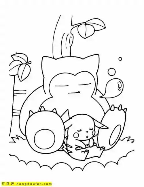 10张肉乎乎的可爱比卡丘及其他口袋宝贝卡通涂色简笔画