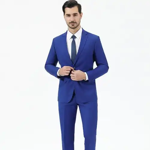 蓝色男式伸缩腰舒适修身版商务西服套装职业正装上班族工作服批发